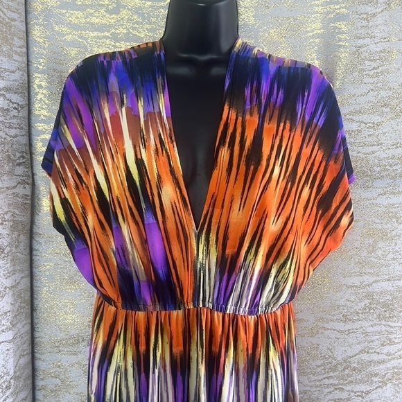 Bongo Women’s Orange/Purple Static Strip Print Maxi Dress Size L - Picture 4 of 16
